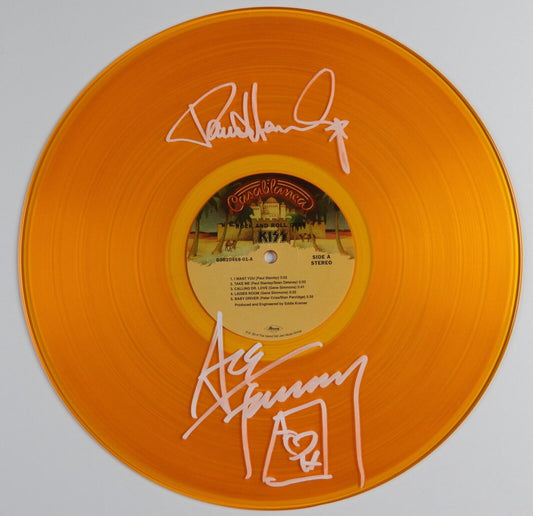 KISS JSA Paul Stanley Ace Frehley Autograph Signed Record RNRO Orange Colored