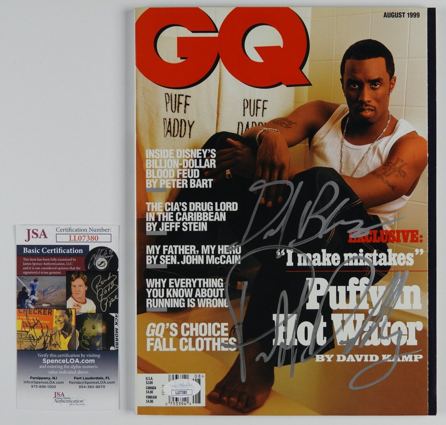 Puffy P Diddy Sean Combs JSA Autograph Signed GQ Magazine