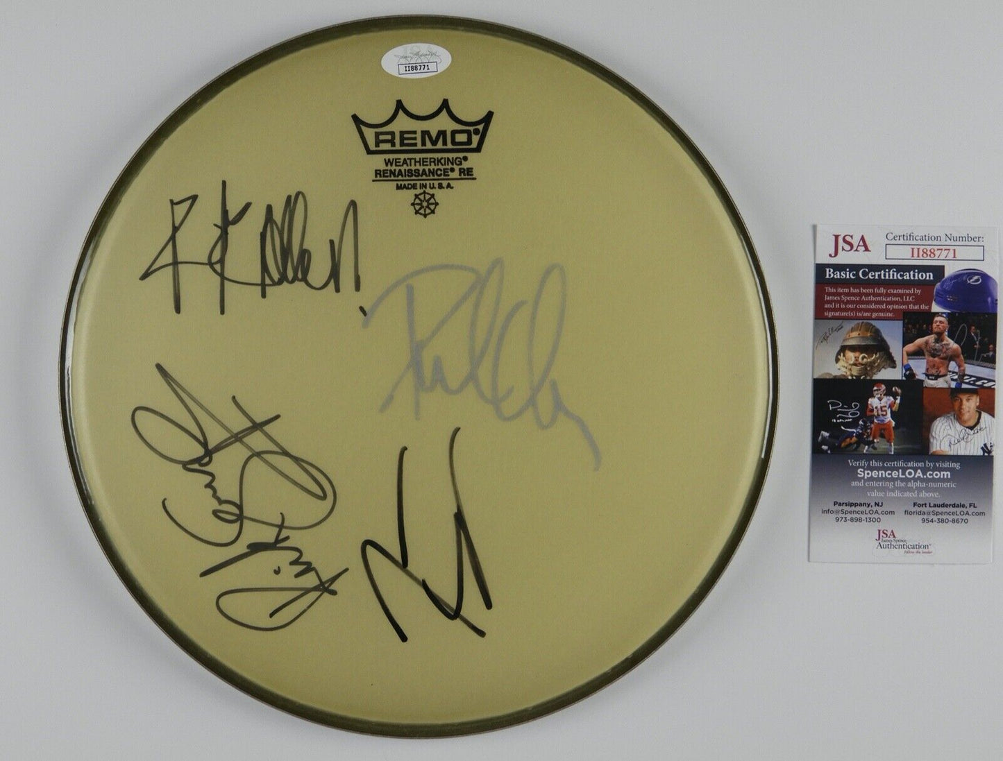 Def Leppard Fully Autograph Signed Drum Head JSA COA 10"