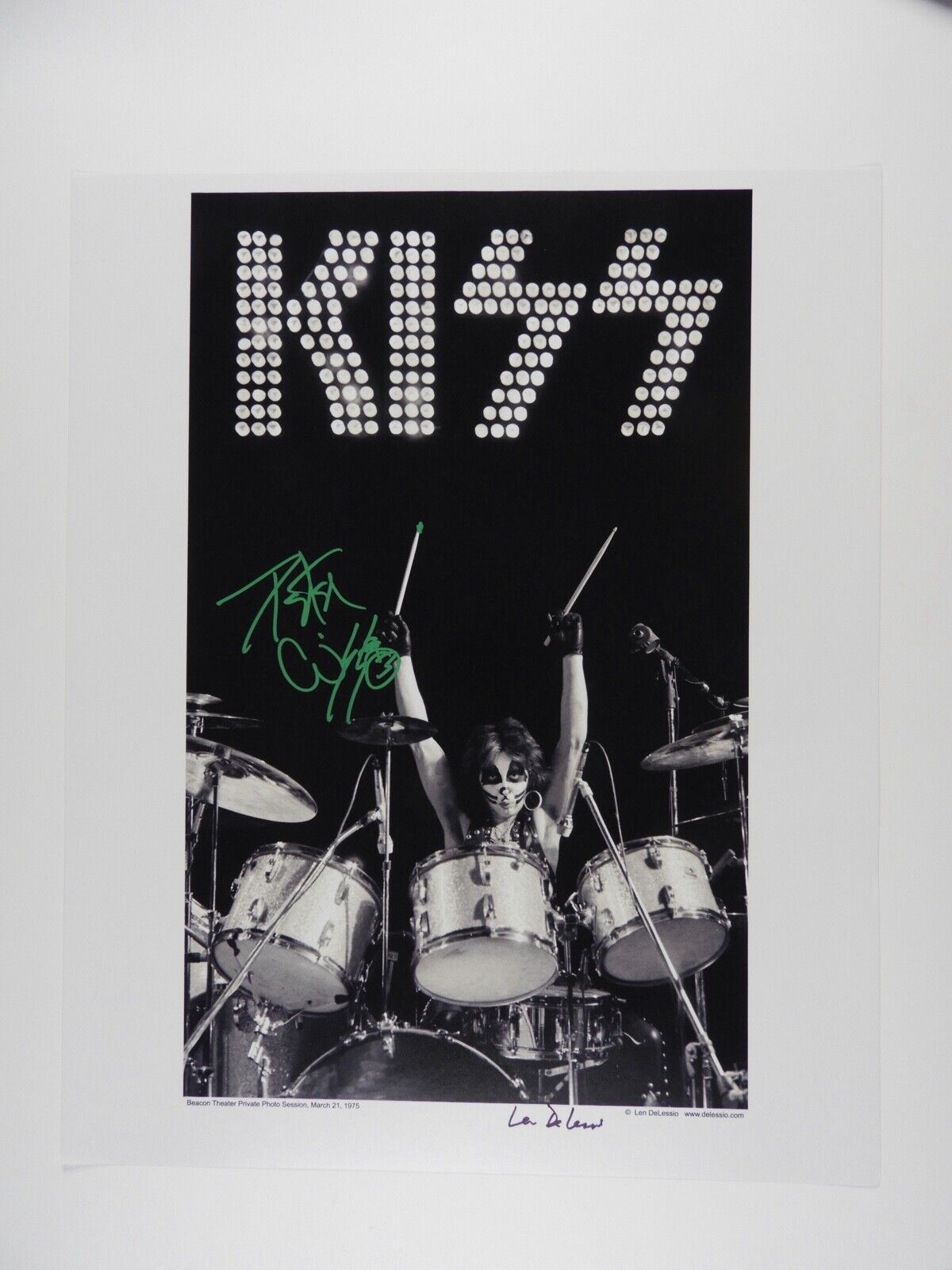 KISS Peter Criss Signed Autograph JSA Beacon theatre 1975 Len DeLessio Photo