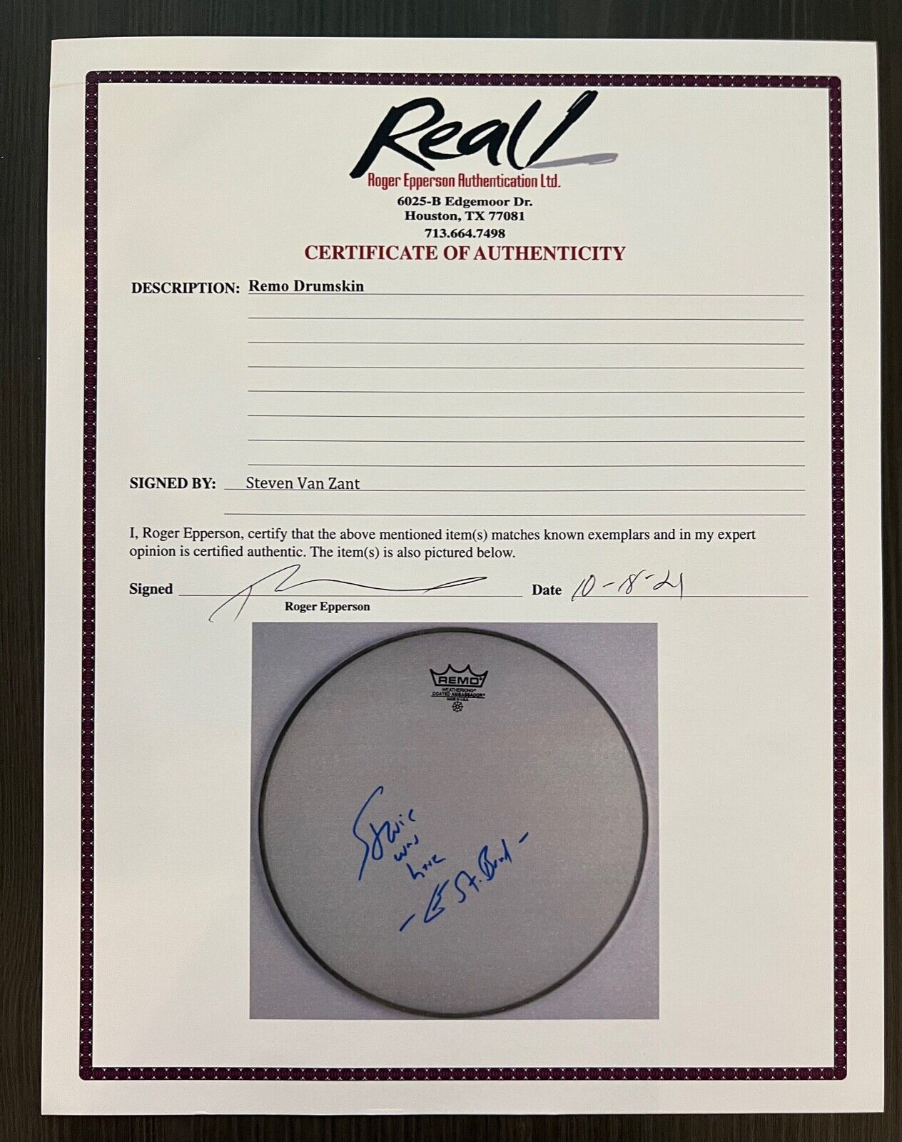 Little Steven Steve Van Zandt Autograph Signed Drum Head REAL COA 13"