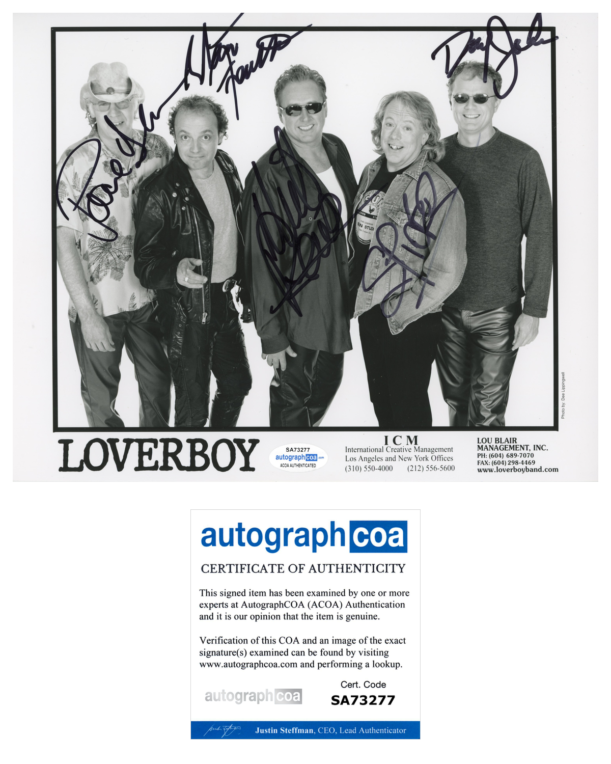 Loverboy Promo Fully Signed  ACOA Signed Autograph 8 x 10 Photo