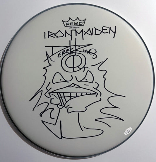 Iron Maiden Derek Riggs JSA Autograph Signed 16" Drum Head Original Sketch Eddie