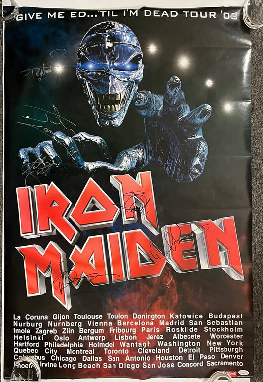 Iron Maiden Fully JSA Signed Autograph Poster Give Me Ed 03 Tour 6 SIGS!