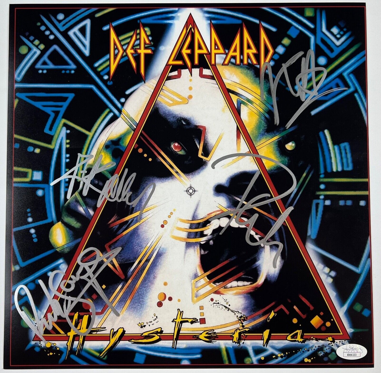 Def Leppard JSA Fully Signed Hysteria Autograph 12" x 12" Photo