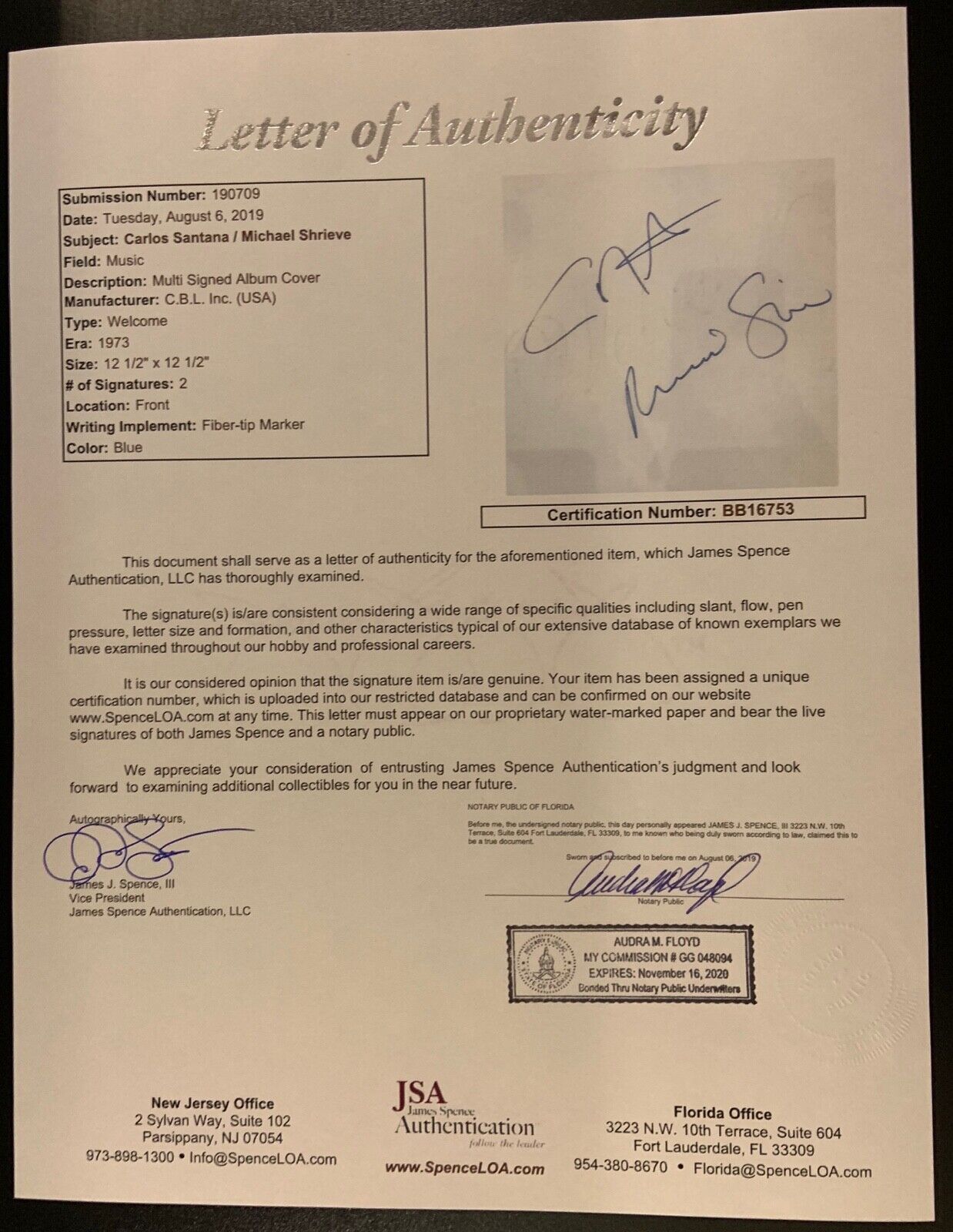 Carlos Santana & Michael Shrieve JSA Autograph Signed Album Record Vinyl LP