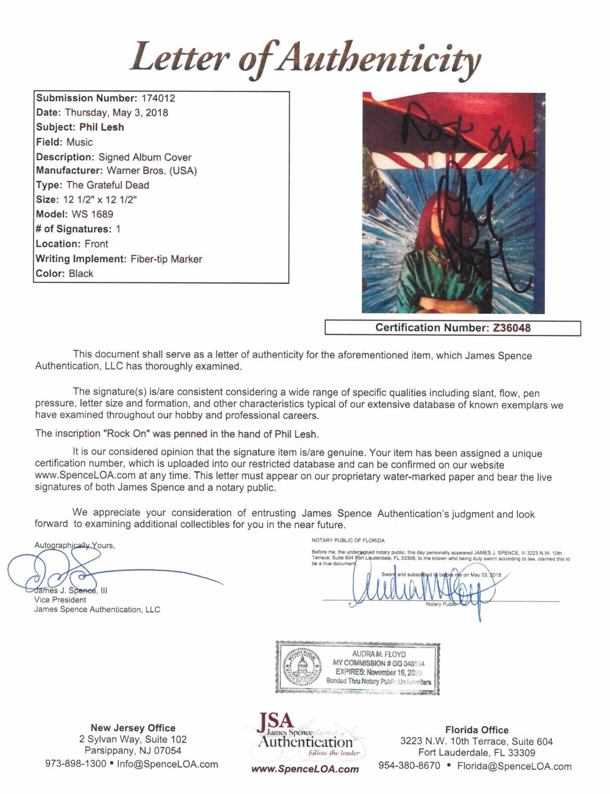 Phil Lesh Grateful Dead JSA Signed Autograph Record Album Vinyl