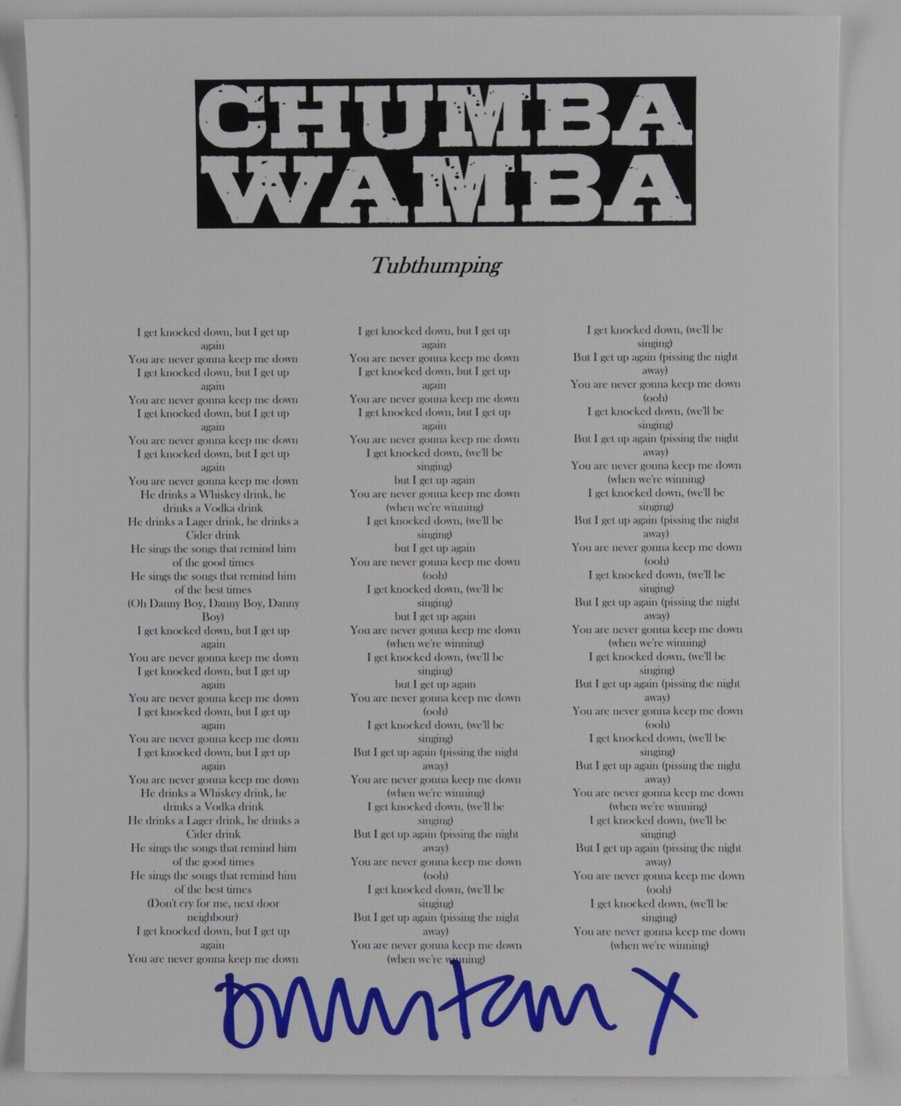 Dunstan Bruce Signed JSA Autograph Lyric Sheet Chumbawamba