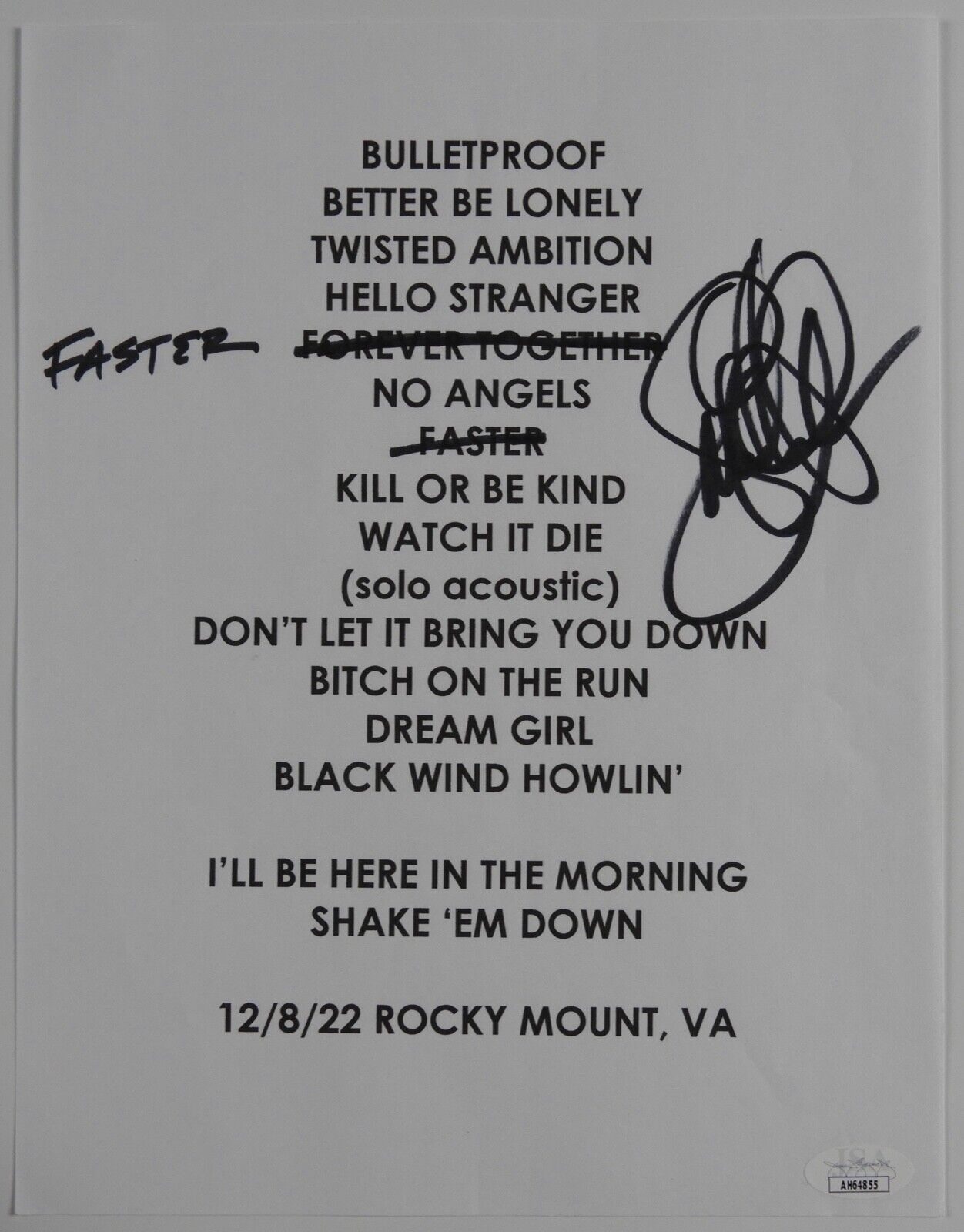 Samantha Fish JSA Autograph Signed Set List 12/8/22