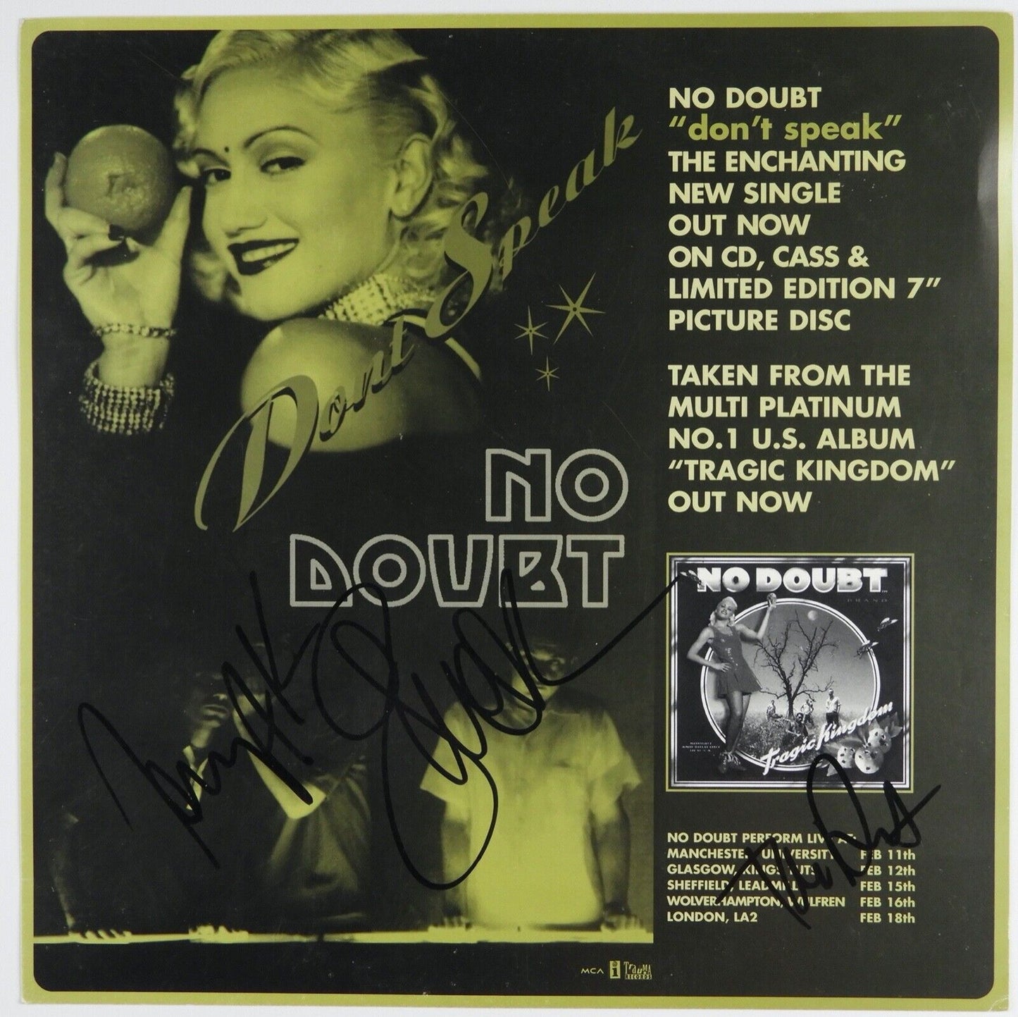 No Doubt Gwen Stefani JSA Signed Autograph Album Insert Tragic Kingdom