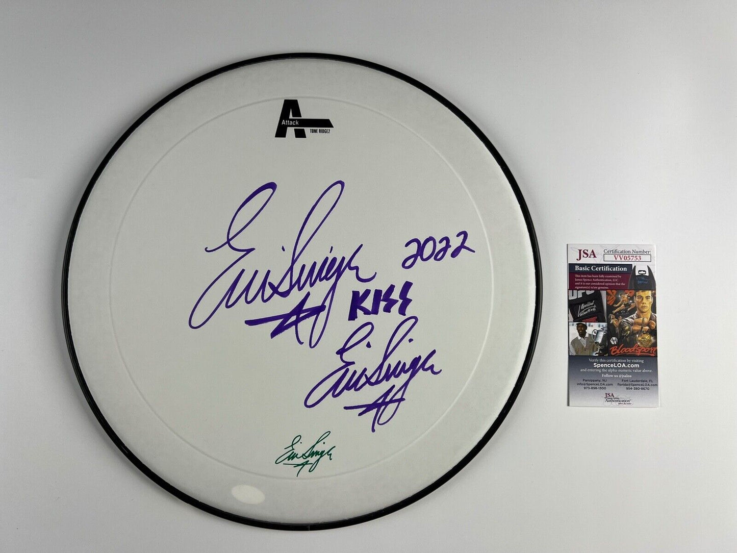 Eric Singer KISS Autograph Signed Drum Head JSA COA 14" Attack