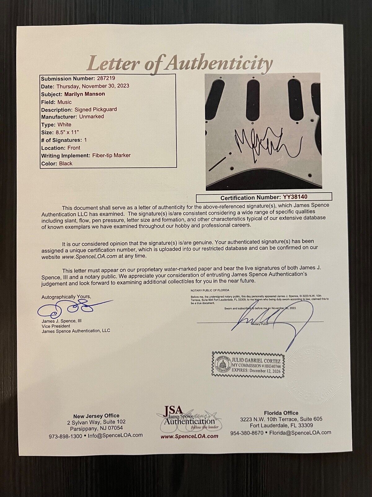 Marilyn Manson JSA Signed Guitar Autograph Stratocaster Guitar