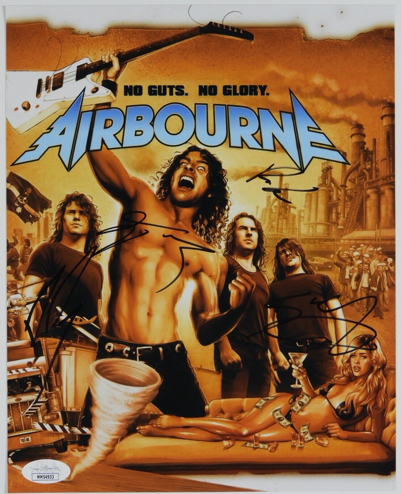 Airbourne Fully Signed JSA Autograph Photo 8 x 10 Joel O'Keeffe Ryan