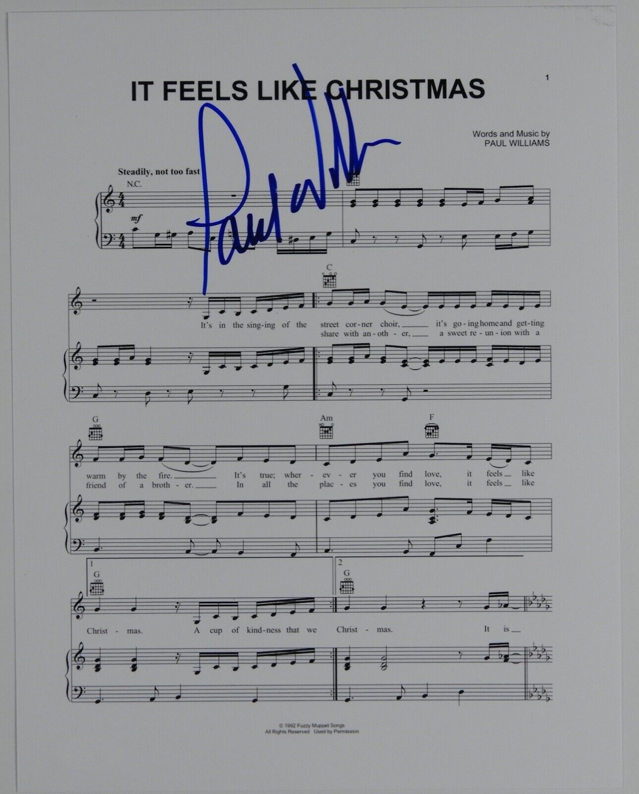 Paul Williams JSA Signed Autograph Photo 8 x 10 Sheet Music