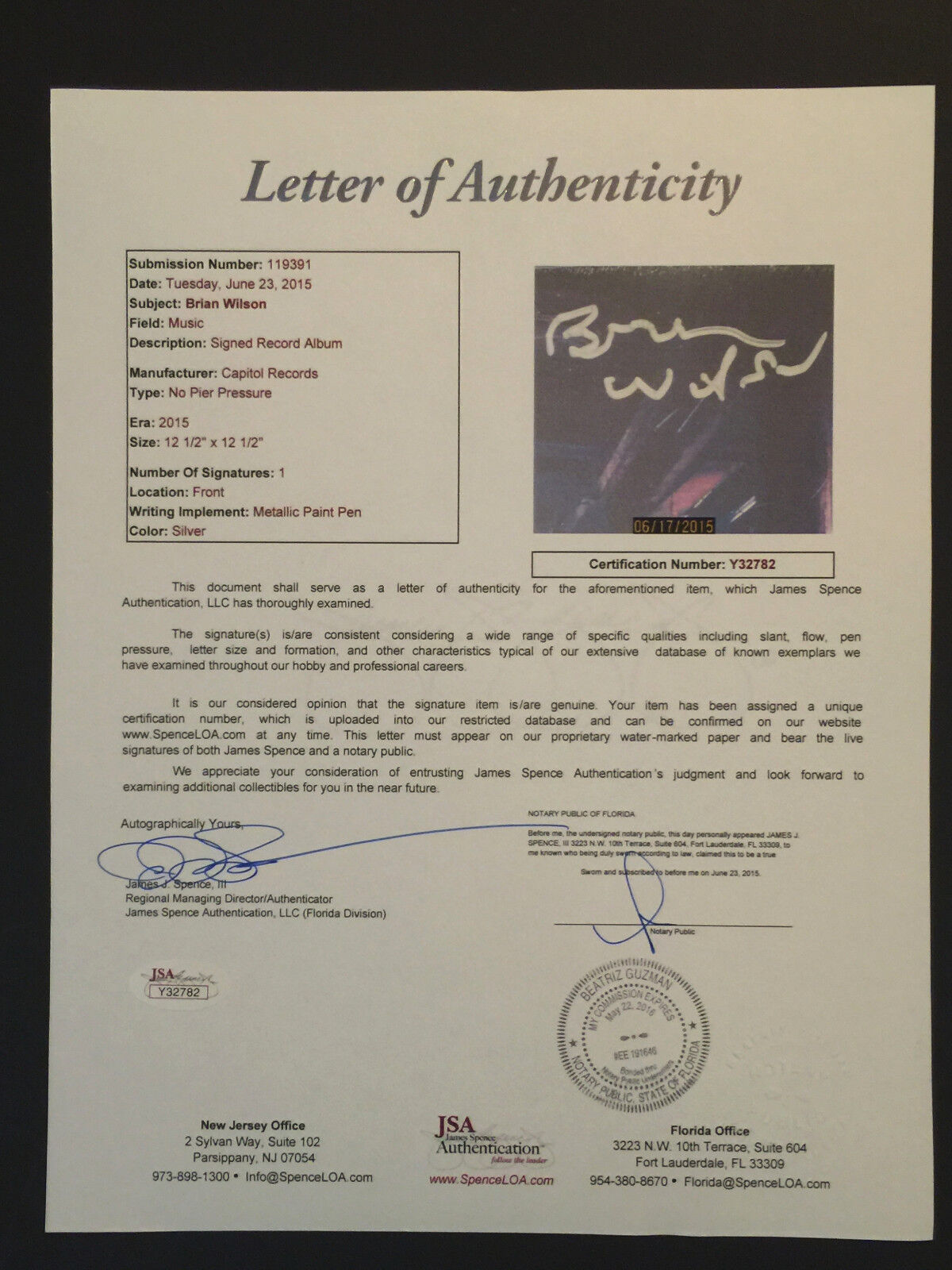 Brian Wilson Signed Autograph Album LP JSA LOA Vinyl Record Beach Boys