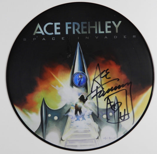 KISS Ace Frehley Autograph Signed Record Album Spaced Invaders Picture Disc
