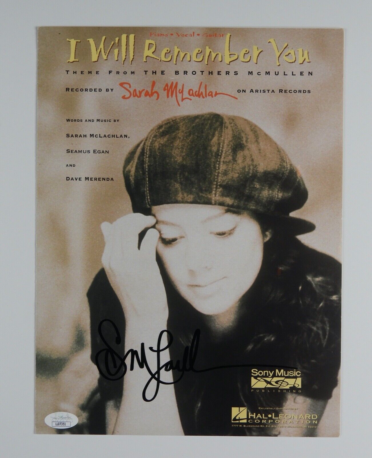 Sarah McLachlan JSA Signed Autograph Sheet Music I'll Remember You