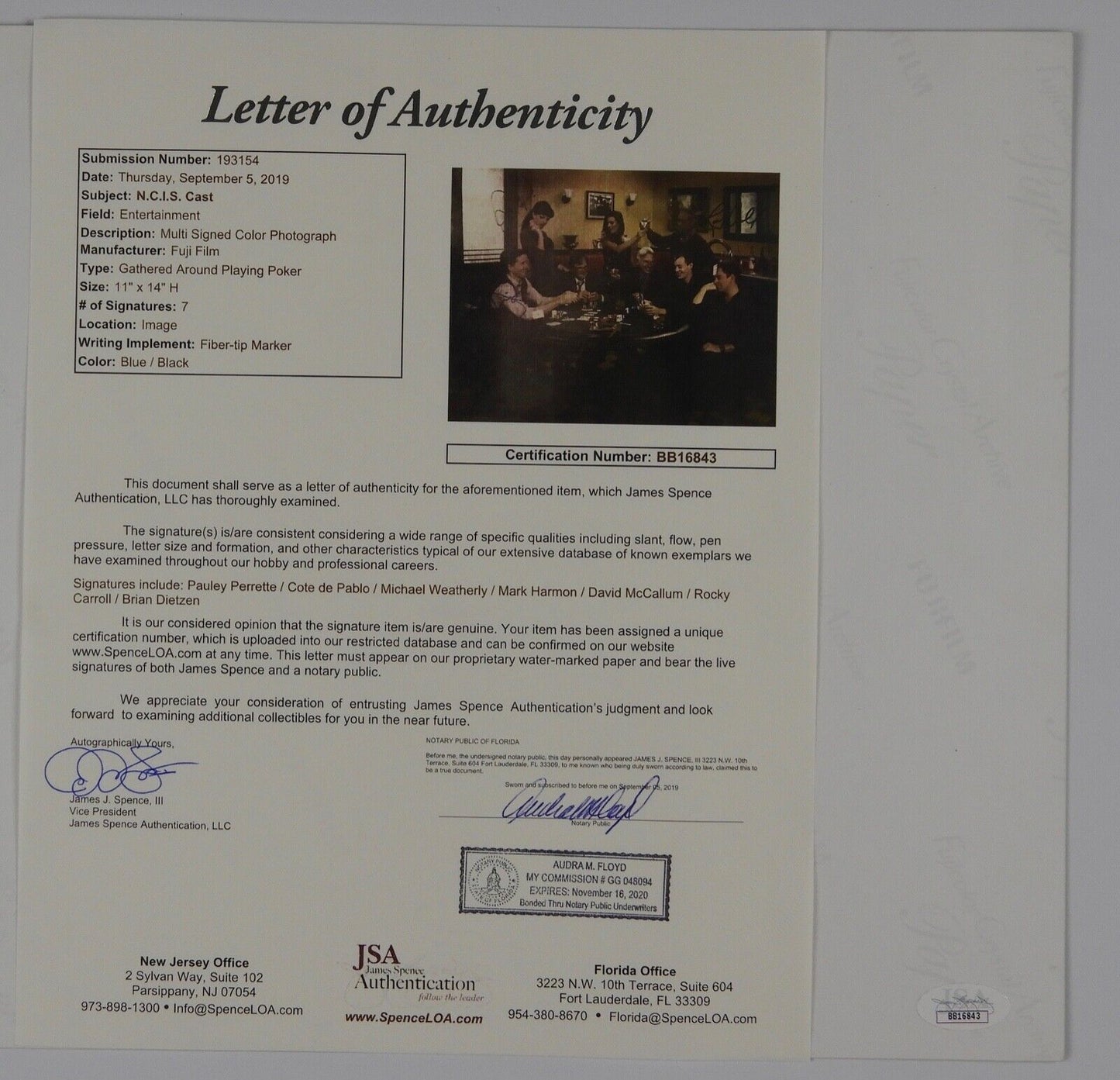 N.C.I.S JSA Cast 7 signatures signed autograph 11x14 photo NCIS