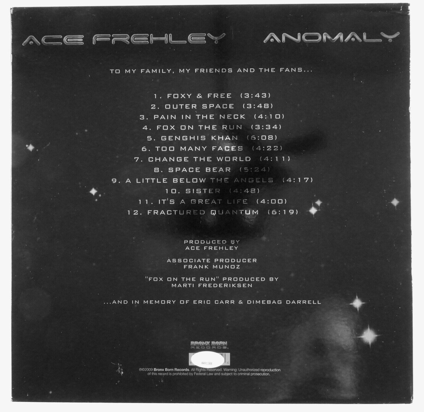 KISS Ace Frehley JSA Autograph Signed Record Album Anomaly 2009 Foil Cover