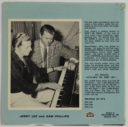 Jerry Lee Lewis Signed Autograph JSA 45 Original Sun Record Sleeve EP-108