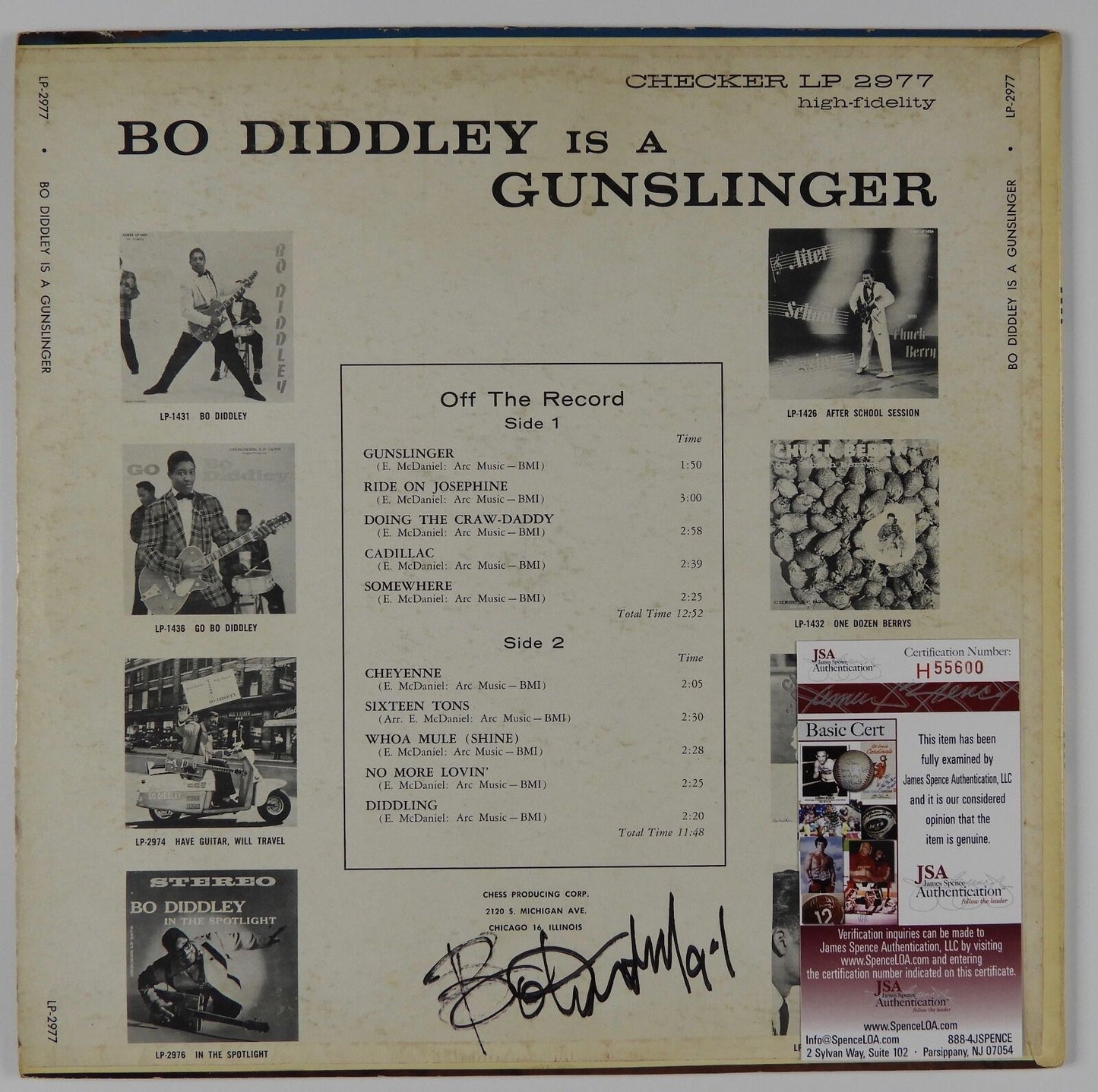 Bo Diddley Signed Autograph Album LP JSA Record Gunslinger Maroon Label Original