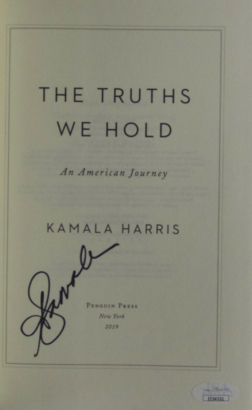 Kamala Harris JSA Autograph Signed Book Vice President First Edition NO PLATE