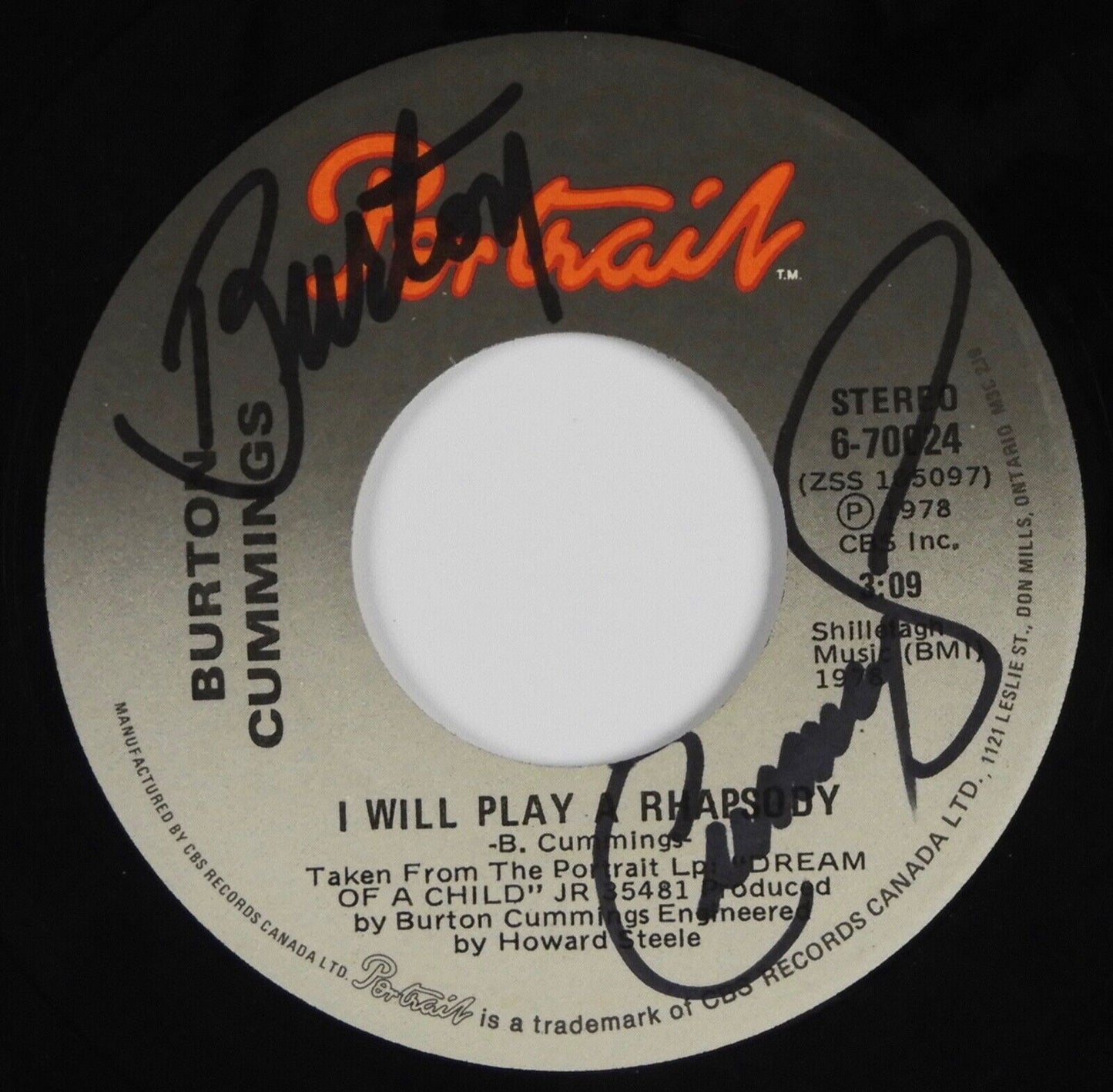 Burton Cummings Signed Autograph 45 JSA Vinyl Record