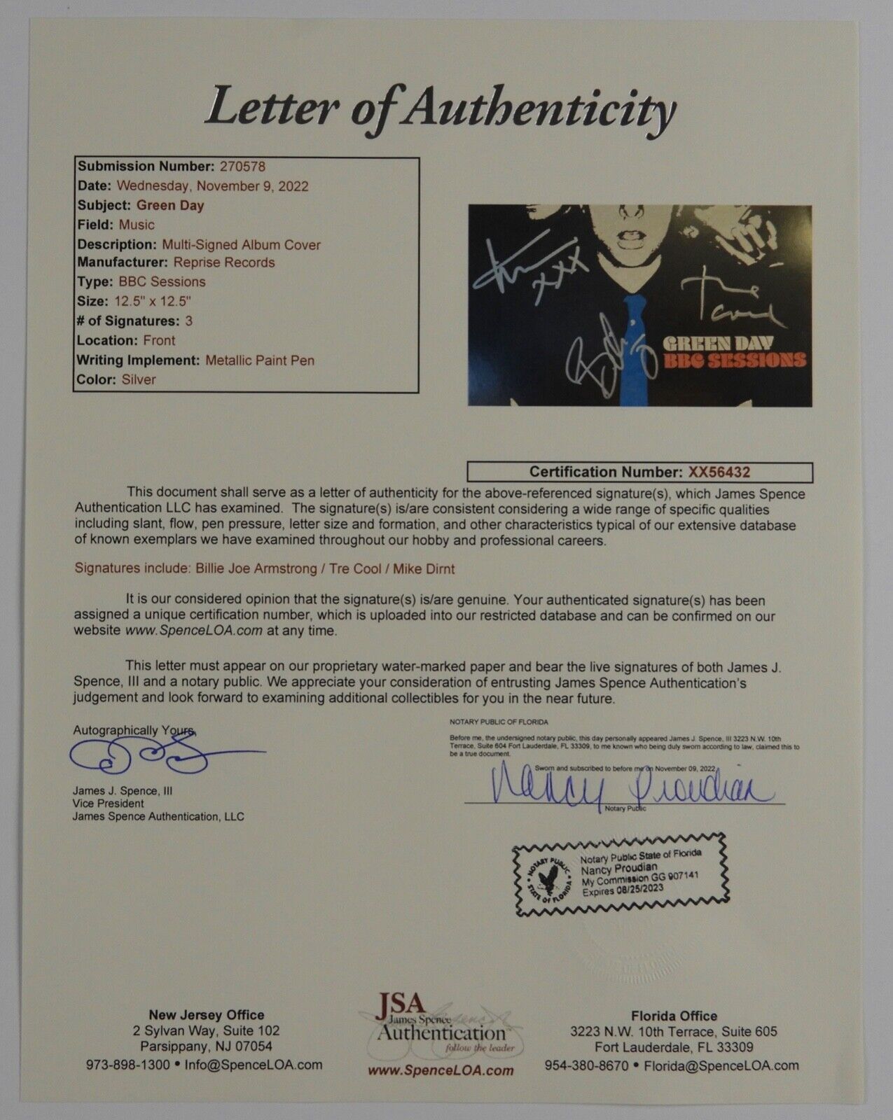 Green Day JSA Fully Signed Autograph Album Record Vinyl Billie Joe BBC Sessions