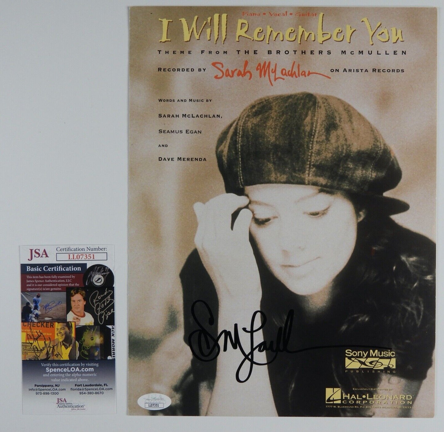 Sarah McLachlan JSA Signed Autograph Sheet Music I'll Remember You