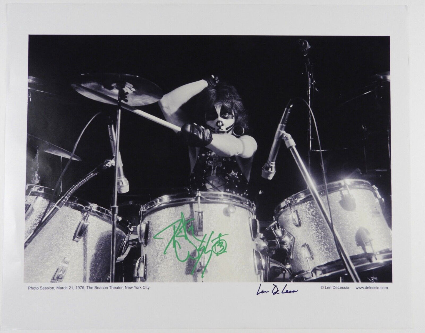 KISS Peter Criss Signed Autograph JSA Beacon theatre 1975 Len DeLessio Photo