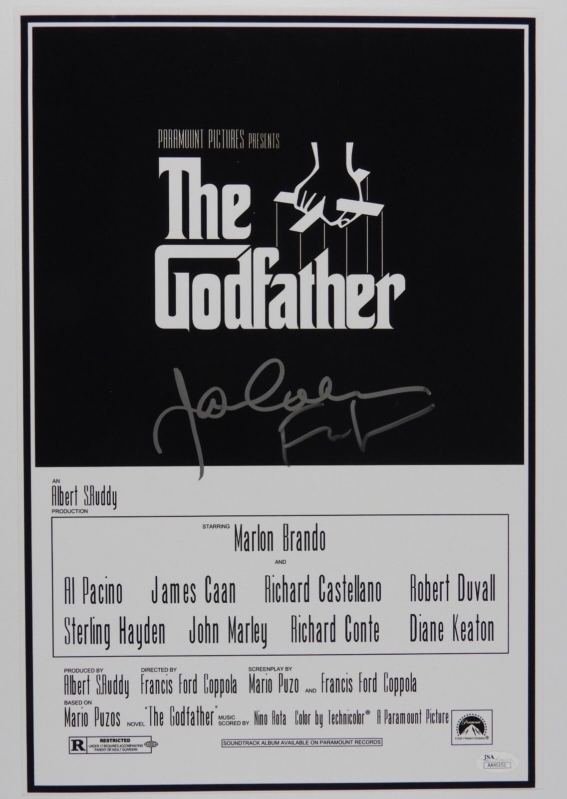 Francis Ford Coppola James Caan The Godfather JSA signed autograph 11 x 17 Photo