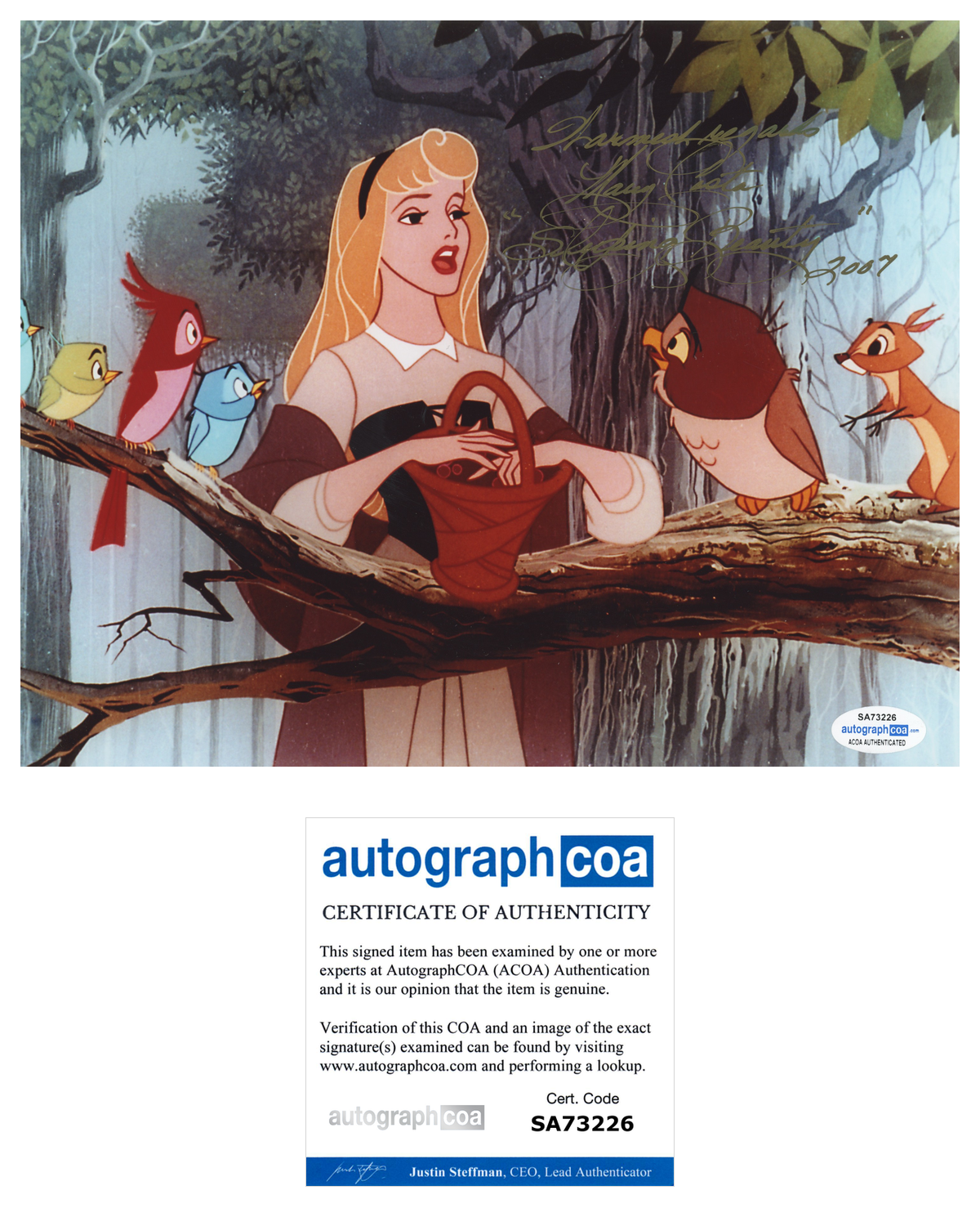 Mary Costa Sleeping Beauty- Disney ACOA Signed Autograph 8 x 10 Photo