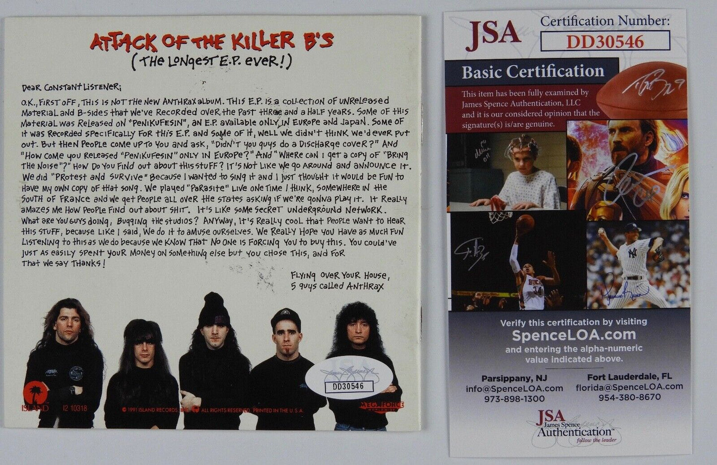 Anthrax JSA signed autograph CD Booklet Scott Ian Frank Bello