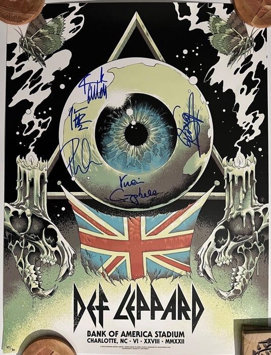 Def Leppard Fully Signed Stadium Tour Lithograph Poster Autograph Epperson REAL