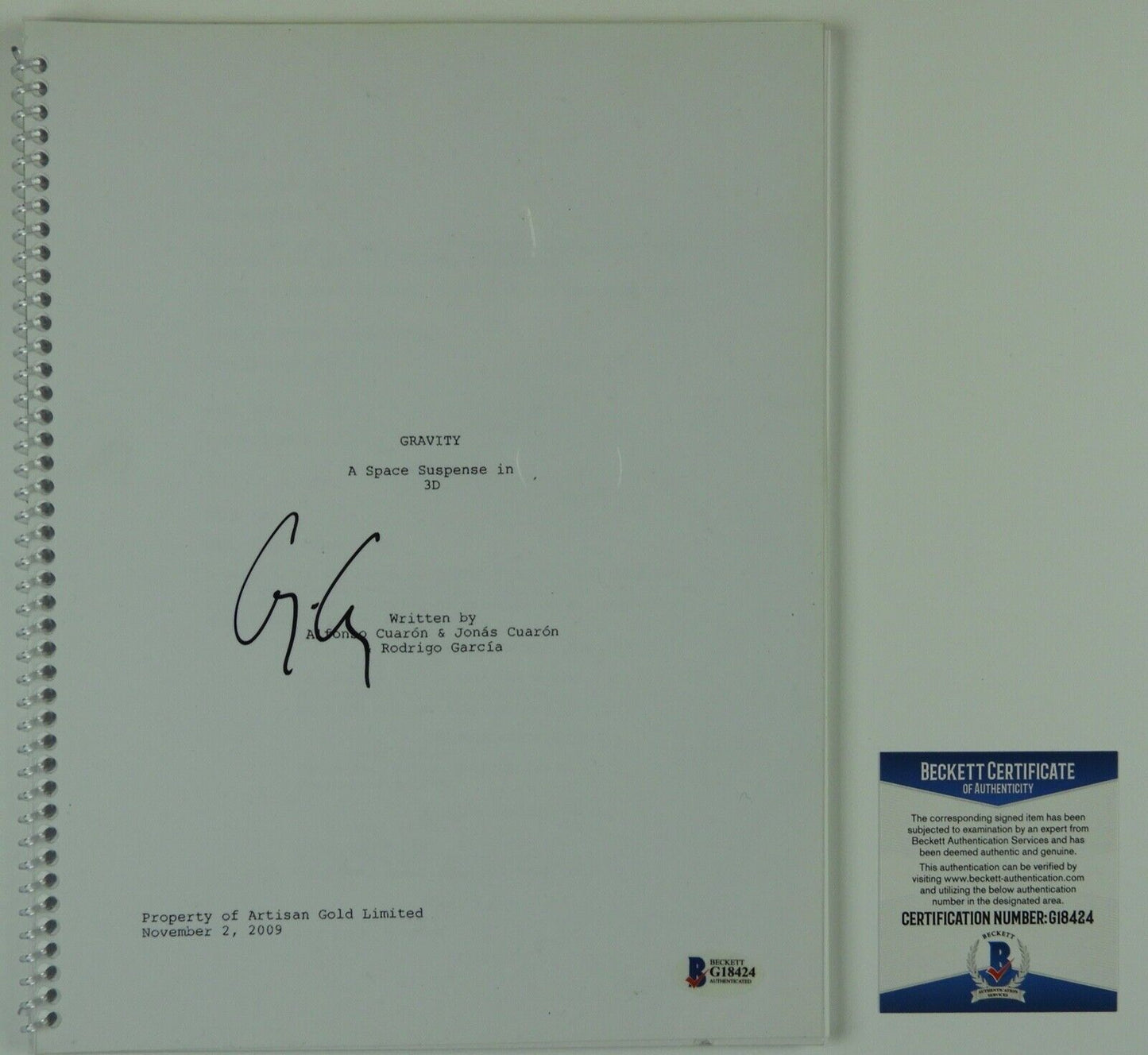 George Clooney Gravity Autograph Signed Beckett Full Script