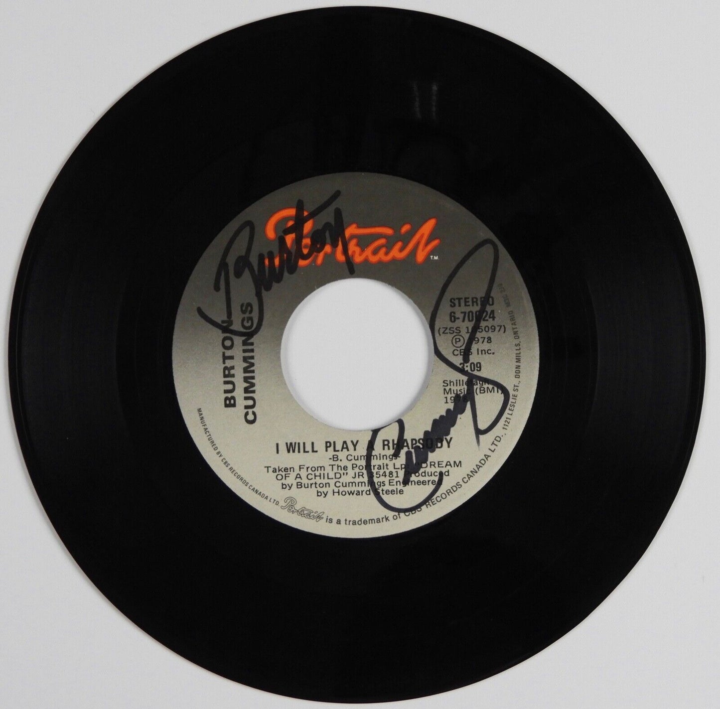 Burton Cummings Signed Autograph 45 JSA Vinyl Record