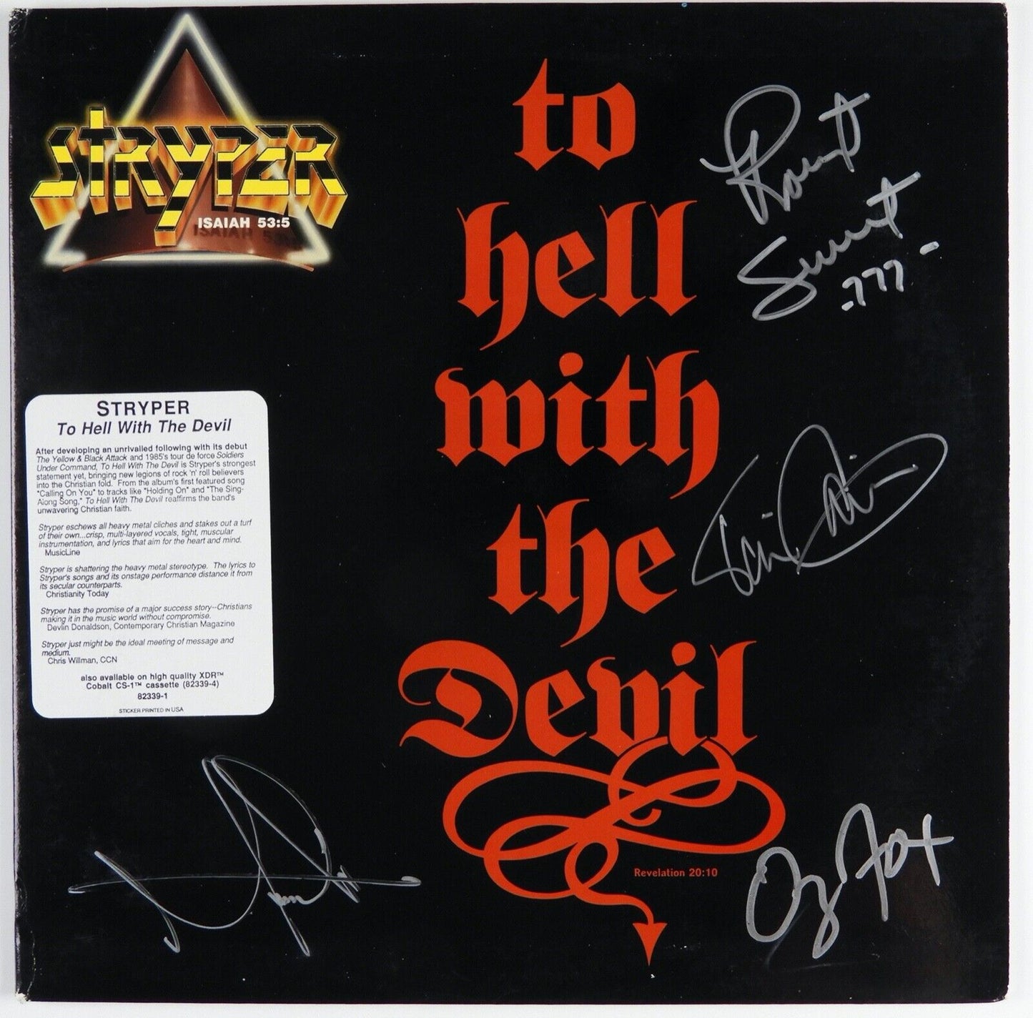 Stryper Fully Signed Autograph JSA Record Album Vinyl