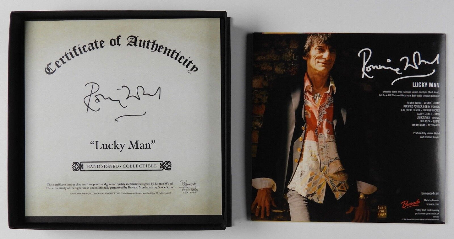 Ronnie Wood Rolling Stones Lucky Man 7" Signed Autograph Lithograph JSA PSA