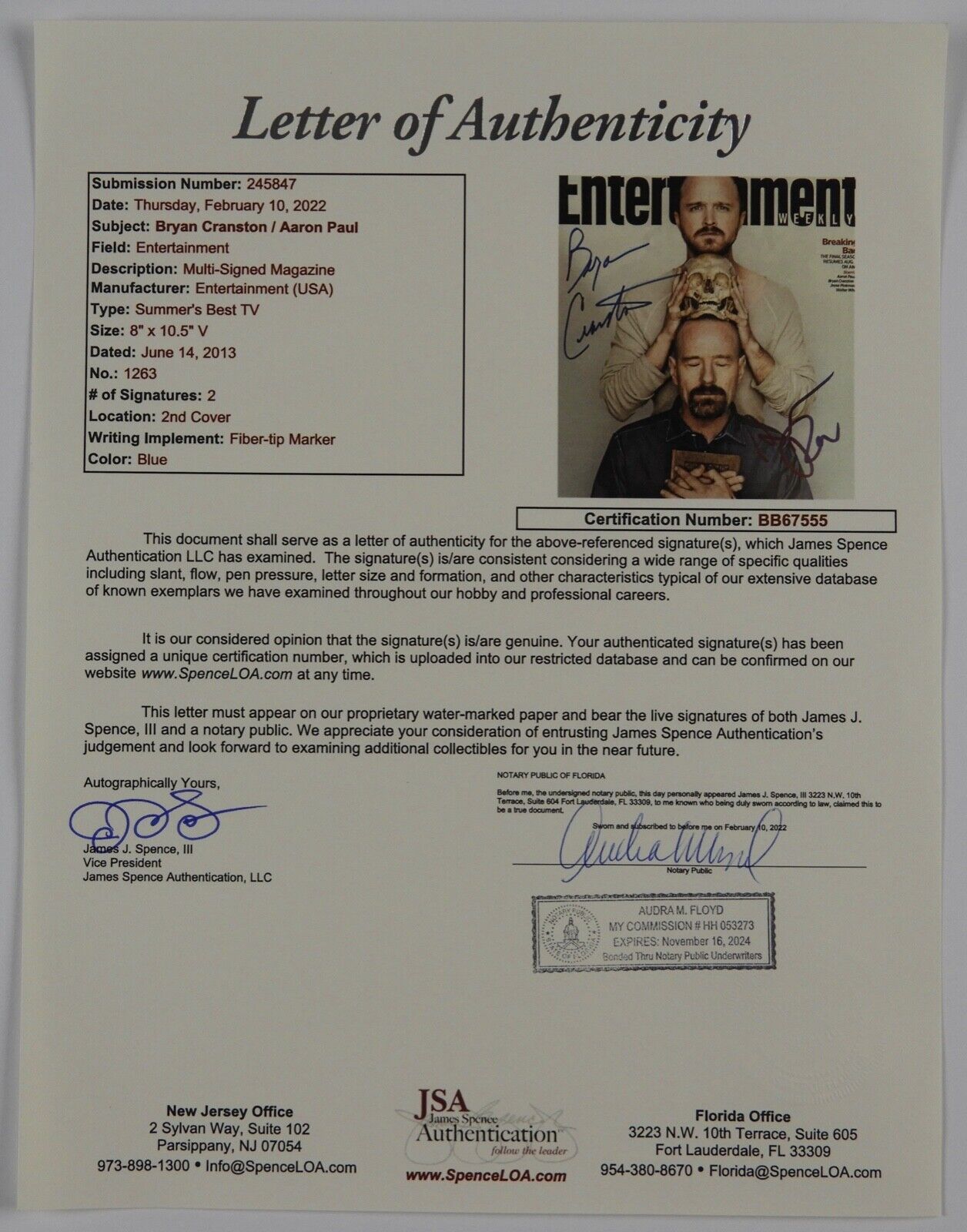 Bryan Cranston Aaron Paul JSA Breaking Bad Autograph Signed Magazine