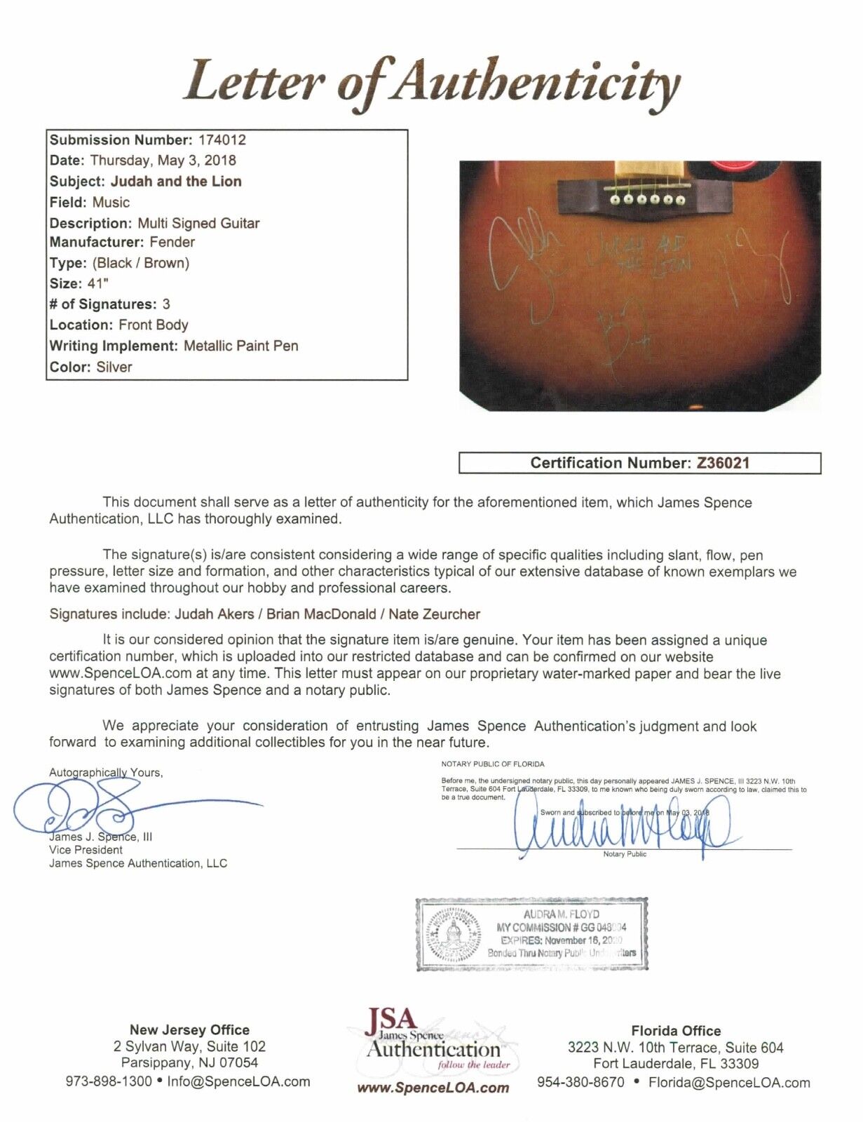 Judah & The Lion JSA Signed Autograph Fender Acoustic Guitar Judah Akers