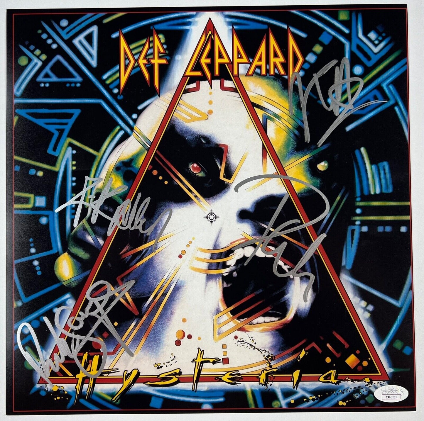 Def Leppard JSA Fully Signed Hysteria Autograph 12" x 12" Photo