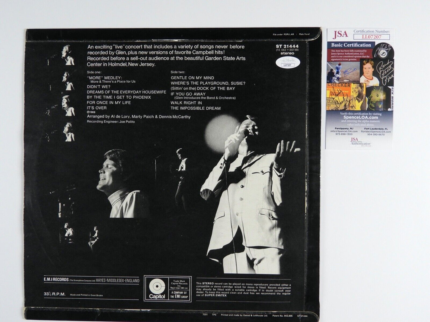 Glen Campbell JSA Signed Autograph Album Record Vinyl Live