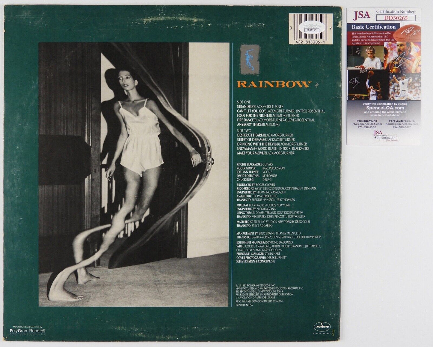 Rainbow Joe Lynn Turner Signed Autograph JSA Record Album Vinyl Bent Out of Shap