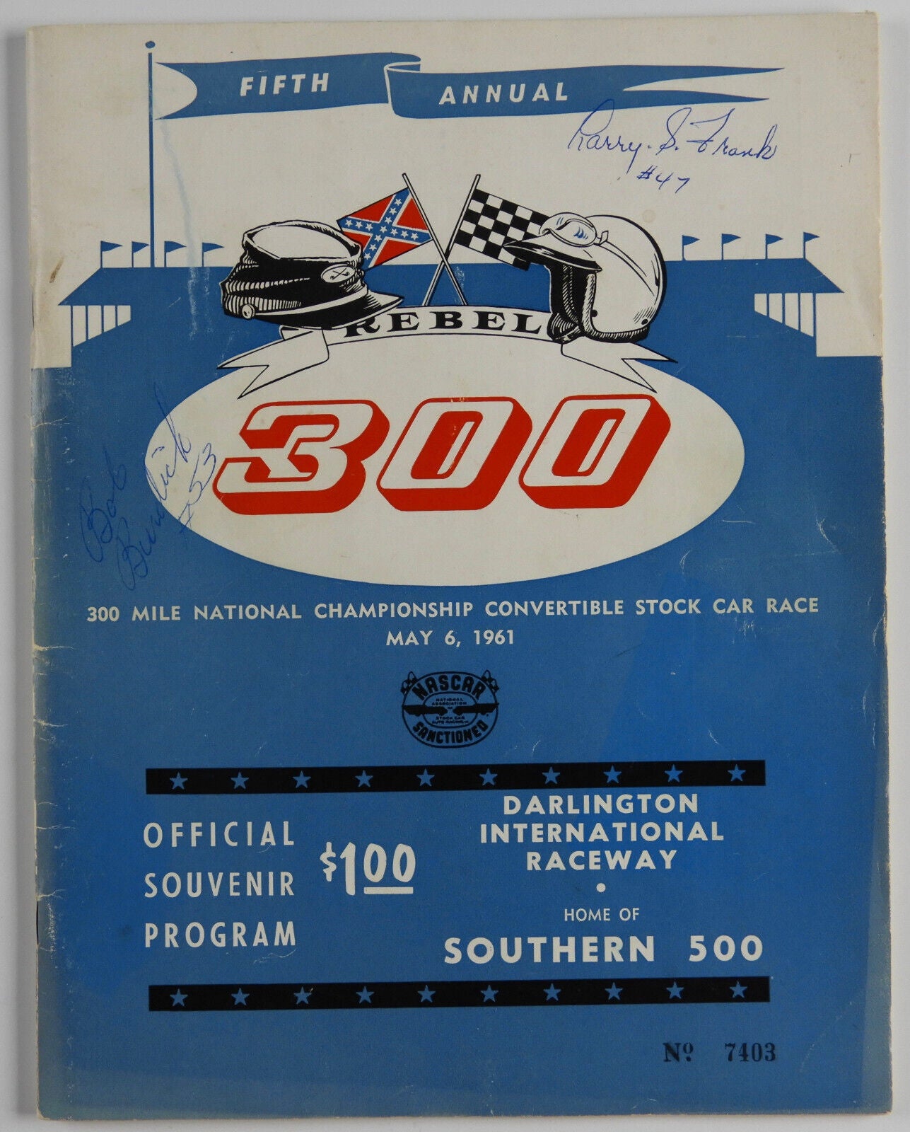 Fireball Roberts JSA Autograph Signed 18+ Drivers Darlington NASCAR 1961 Program