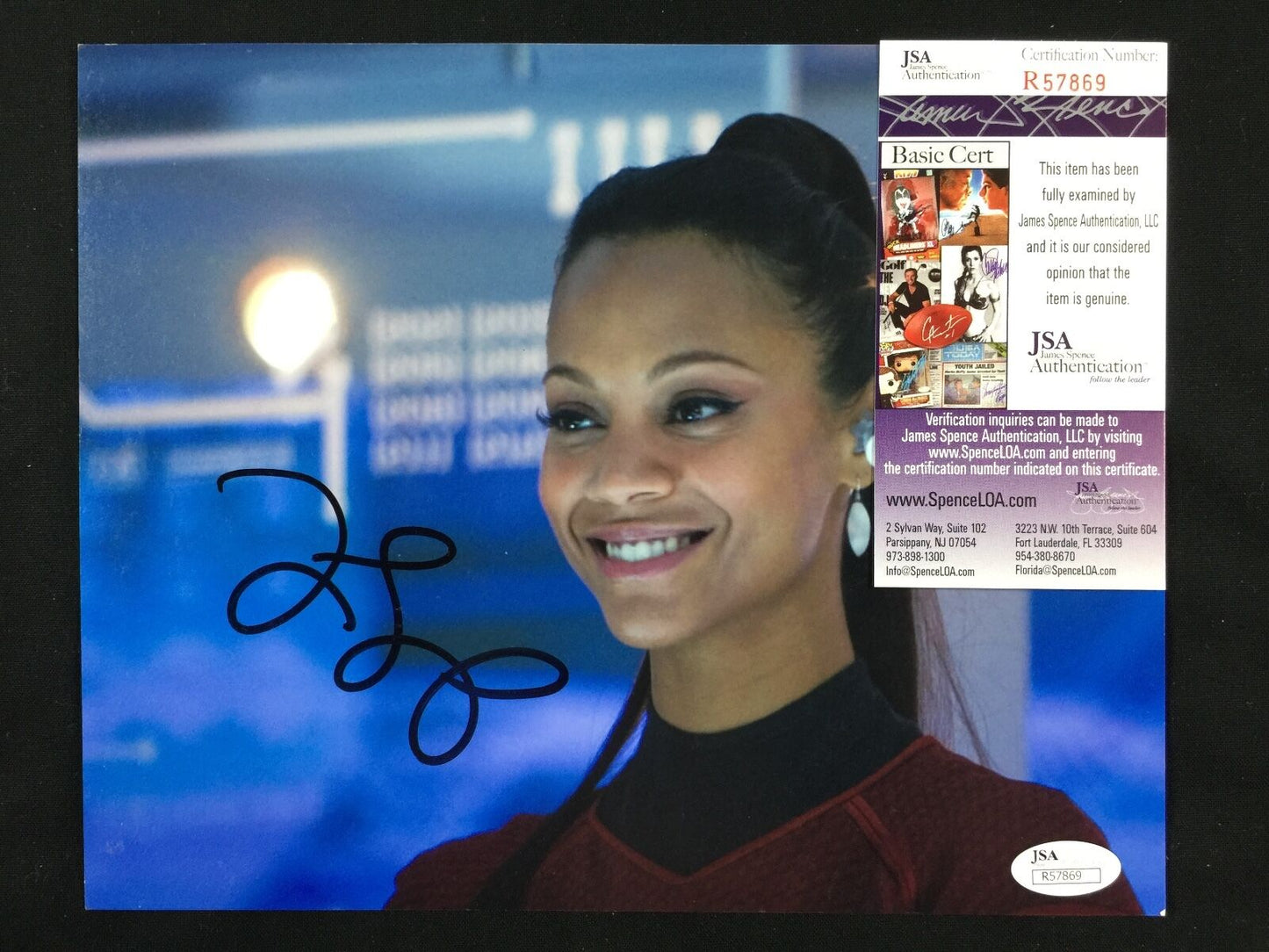 Zoe Saldna Signed Autogragh JSA COA 8 x 10 photo Star Trek Uhura