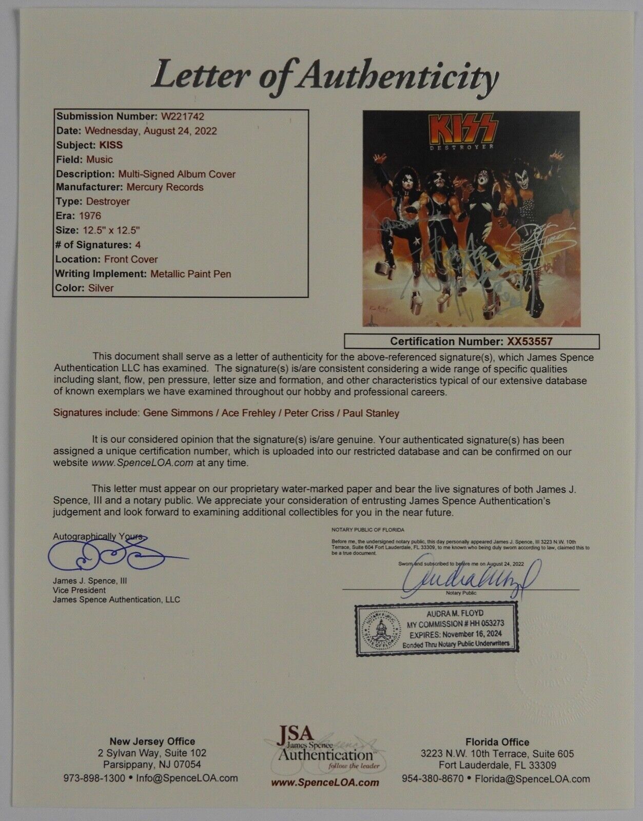 KISS JSA Fully Signed Autograph Album Destroyer Resurrected Gene Simmons Peter +